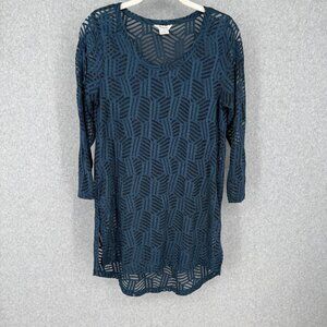 Ariat Womens Nori Side Slit Tunic Top Size S Blue Sheer Lace Long Line Casual